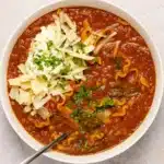 steaming bowl of vegetarian one pot lasagna soup
