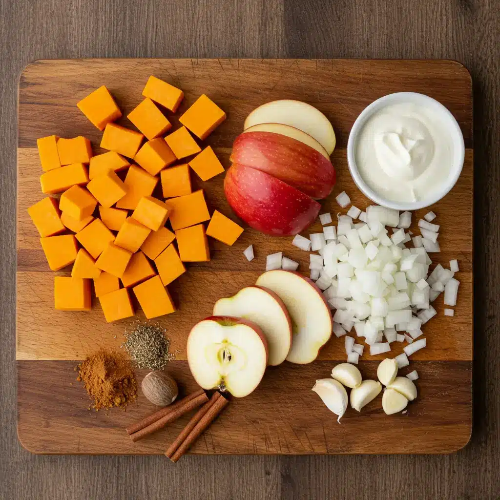 Ingredients for Velvety Apple Butternut Squash Soup Recipe