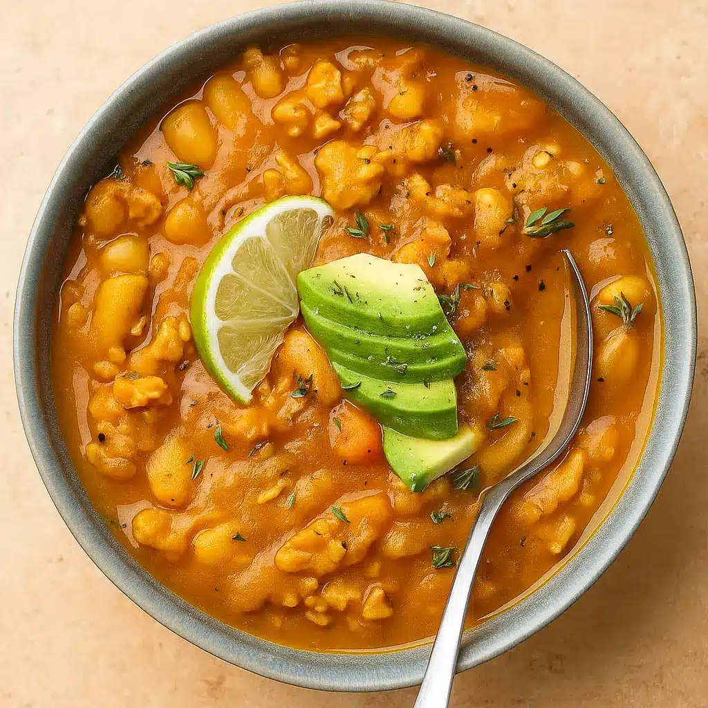 white bean pumpkin chili served in bowl