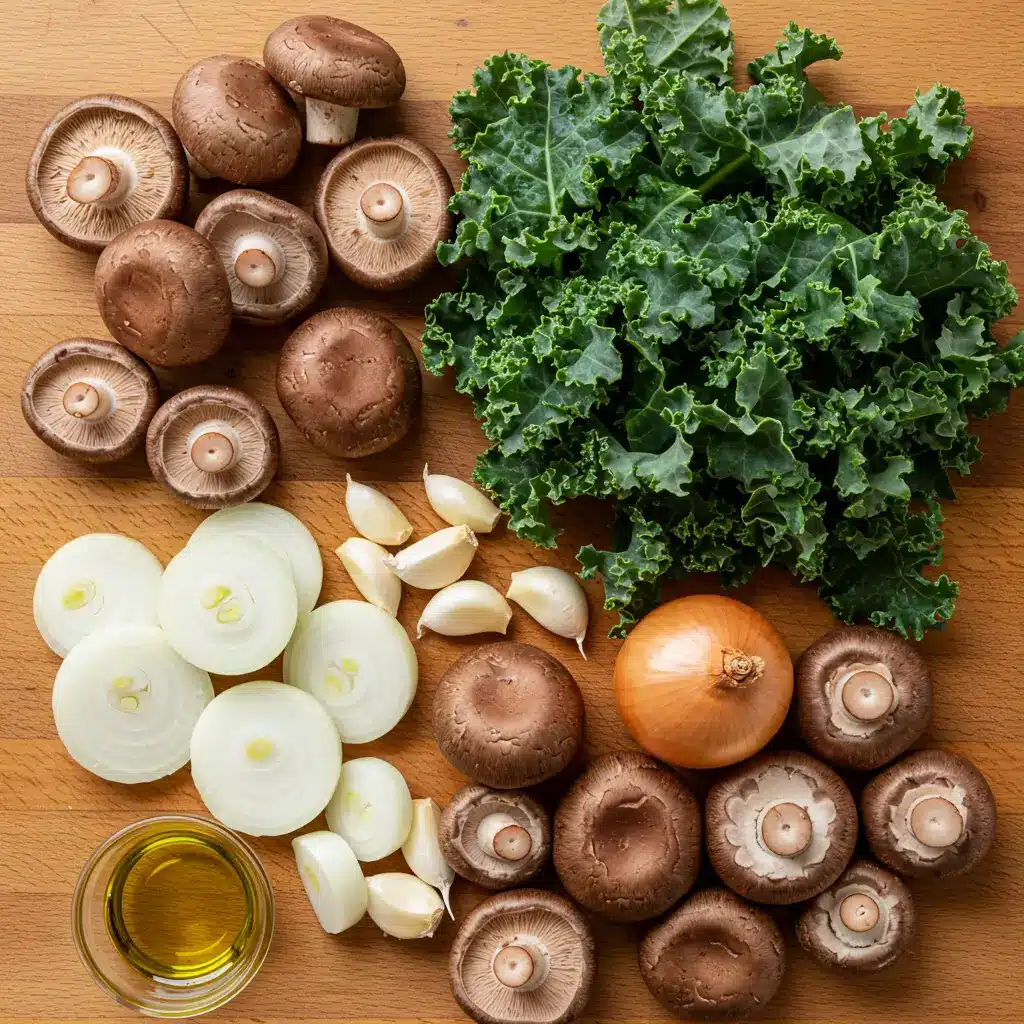 Ingredients for Wild Mushroom, Caramelized Onion and Kale Soup