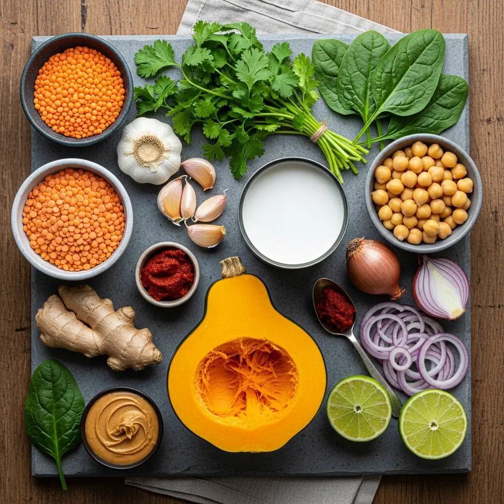 Ingredients for Acorn Squash Curry with Lentils