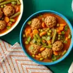 Albondigas Soup (Mexican Meatball Soup) in a rustic bowl