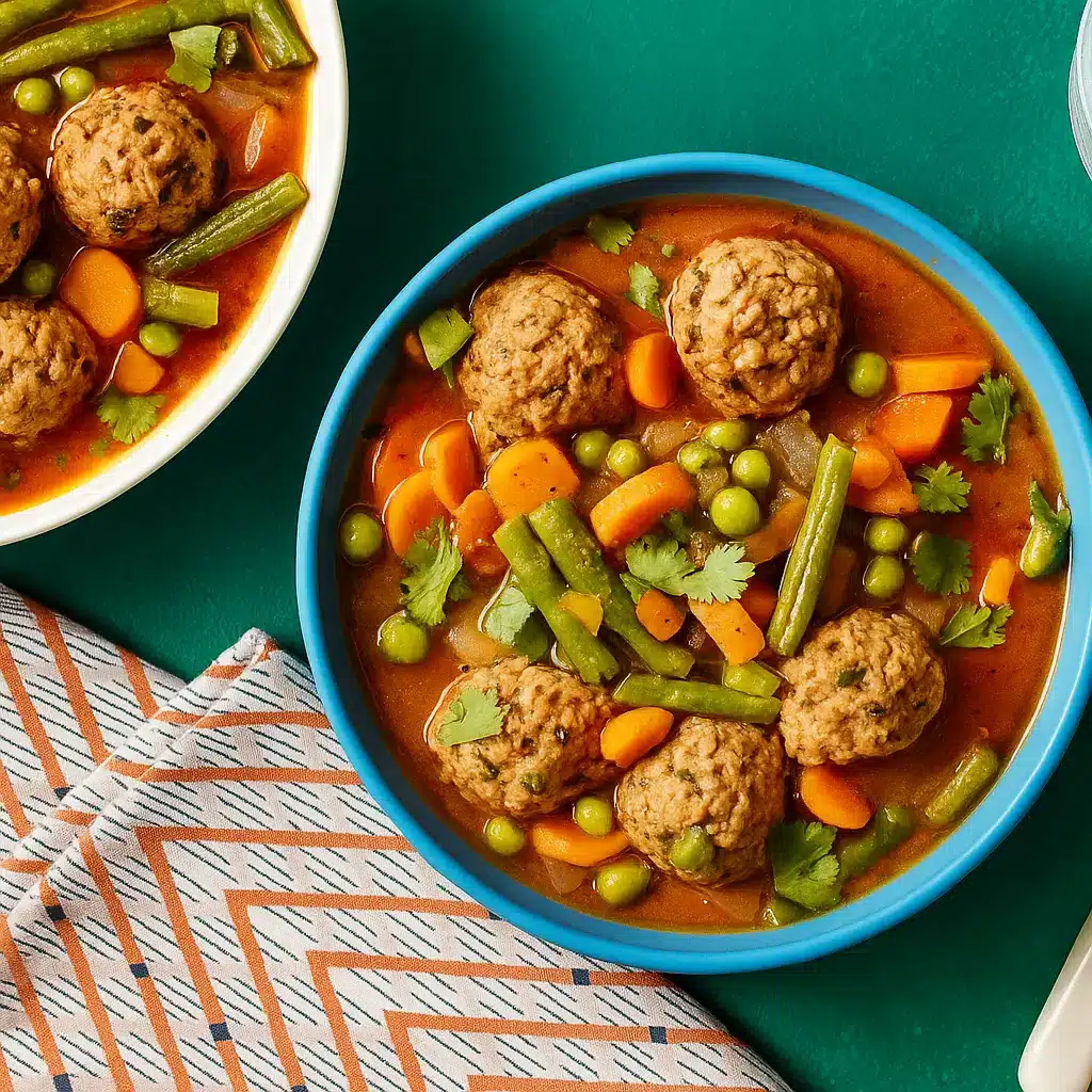 Albondigas Soup (Mexican Meatball Soup) in a rustic bowl