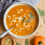 Bowl of anti-inflammatory pumpkin and sweet potato soup