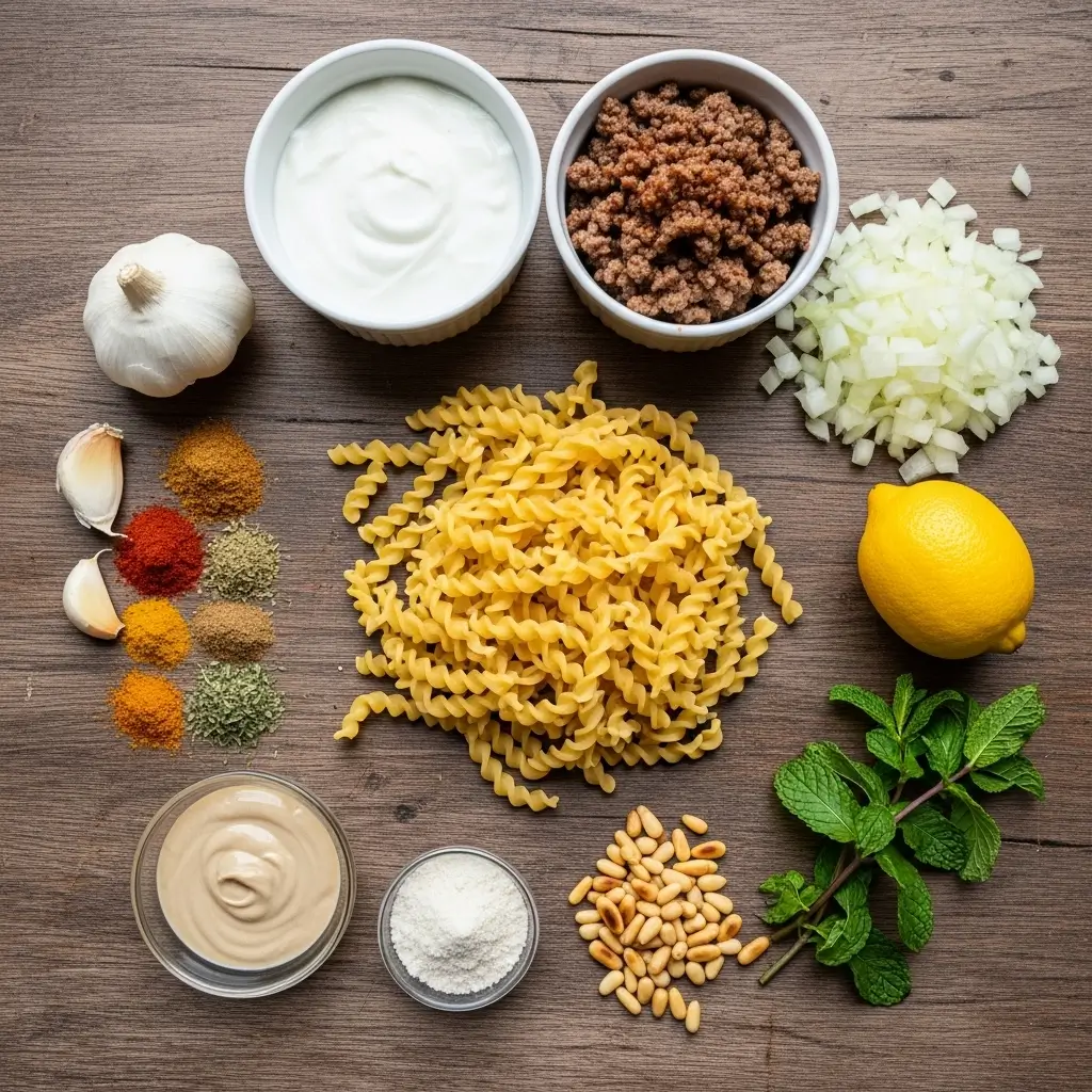 Ingredients for Arabic Pasta with Yogurt Sauce