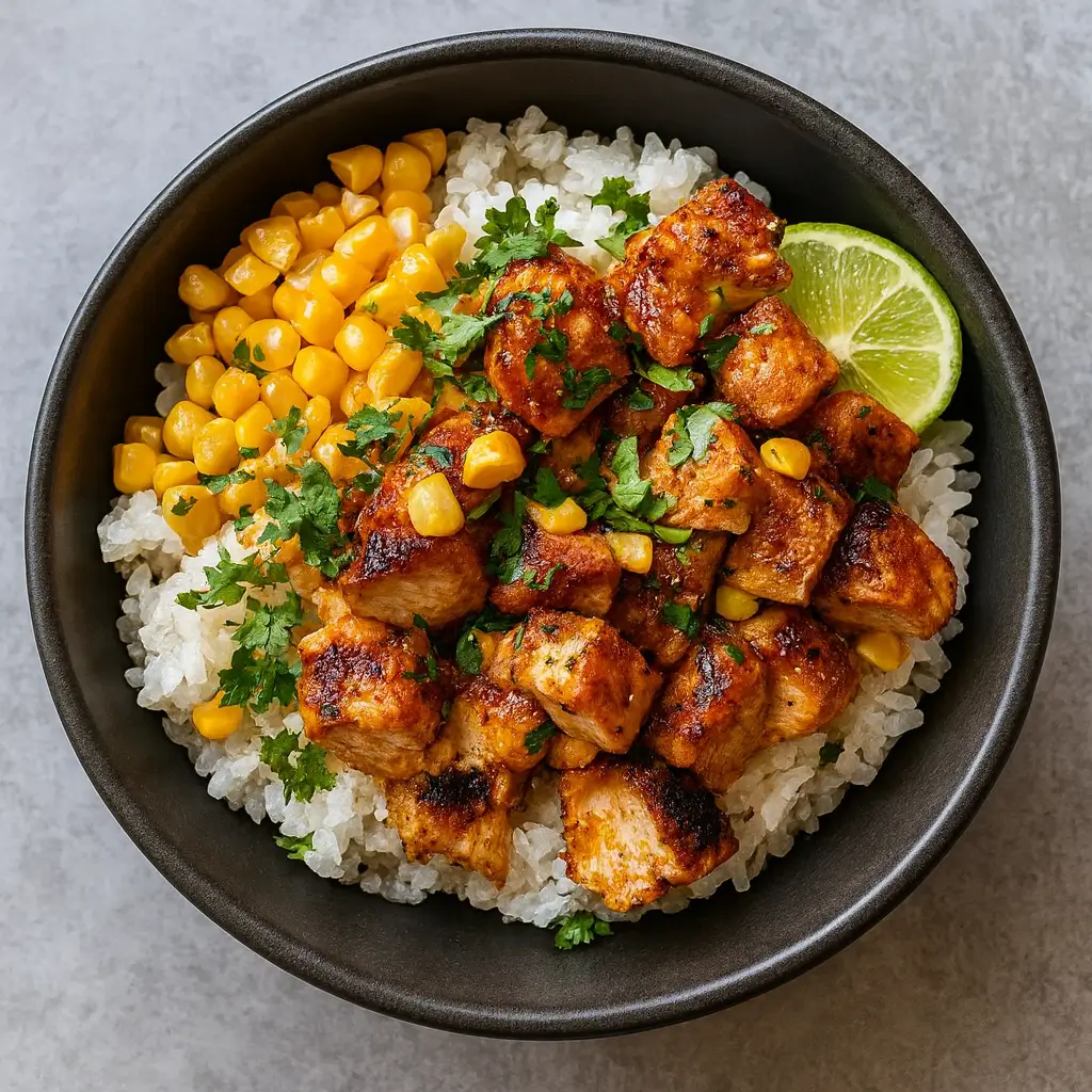 Best Street Corn Chicken Rice Bowl with Chicken, Rice, and Street Corn