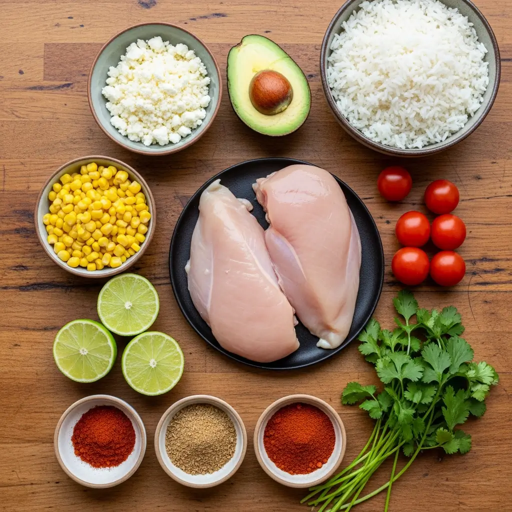 Ingredients for Best Street Corn Chicken Rice Bowl Recipe