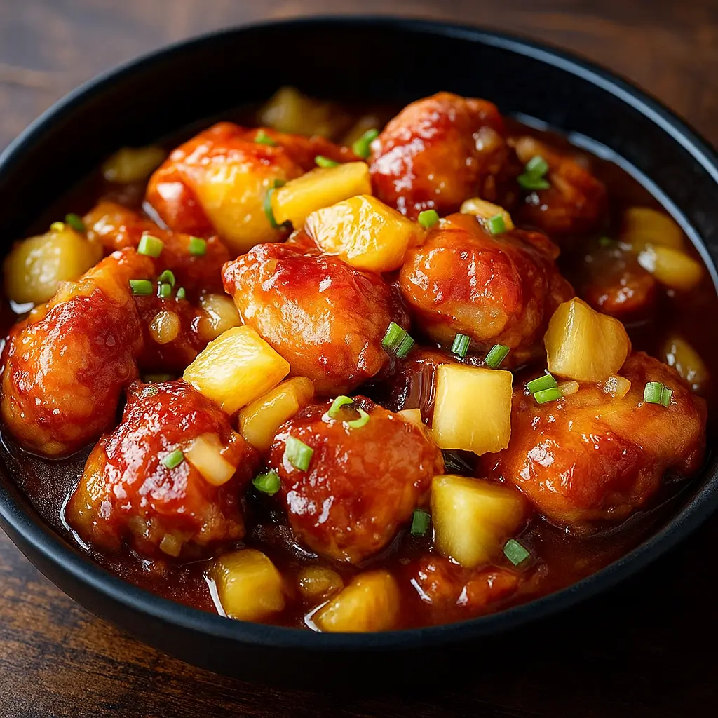 Brown sugar pineapple chicken with grilled pineapple and rice