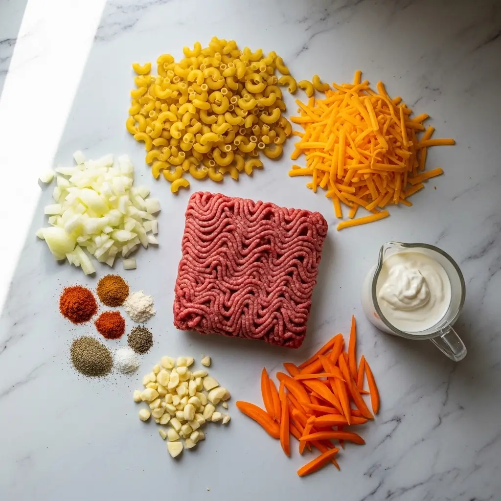 Ingredients for Cheeseburger Macaroni Soup