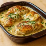 Cheesy Sour Cream Chicken baked with melted cheddar