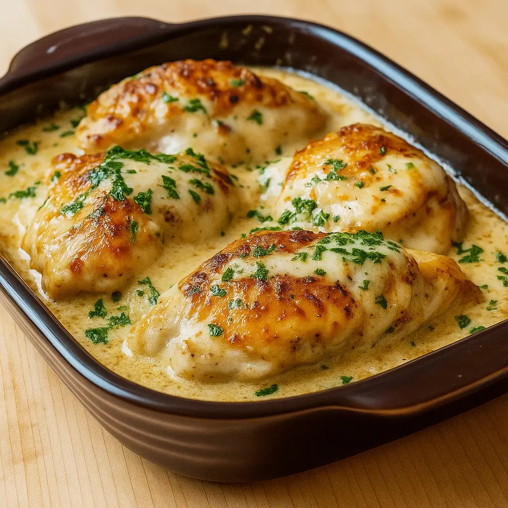 Cheesy Sour Cream Chicken baked with melted cheddar