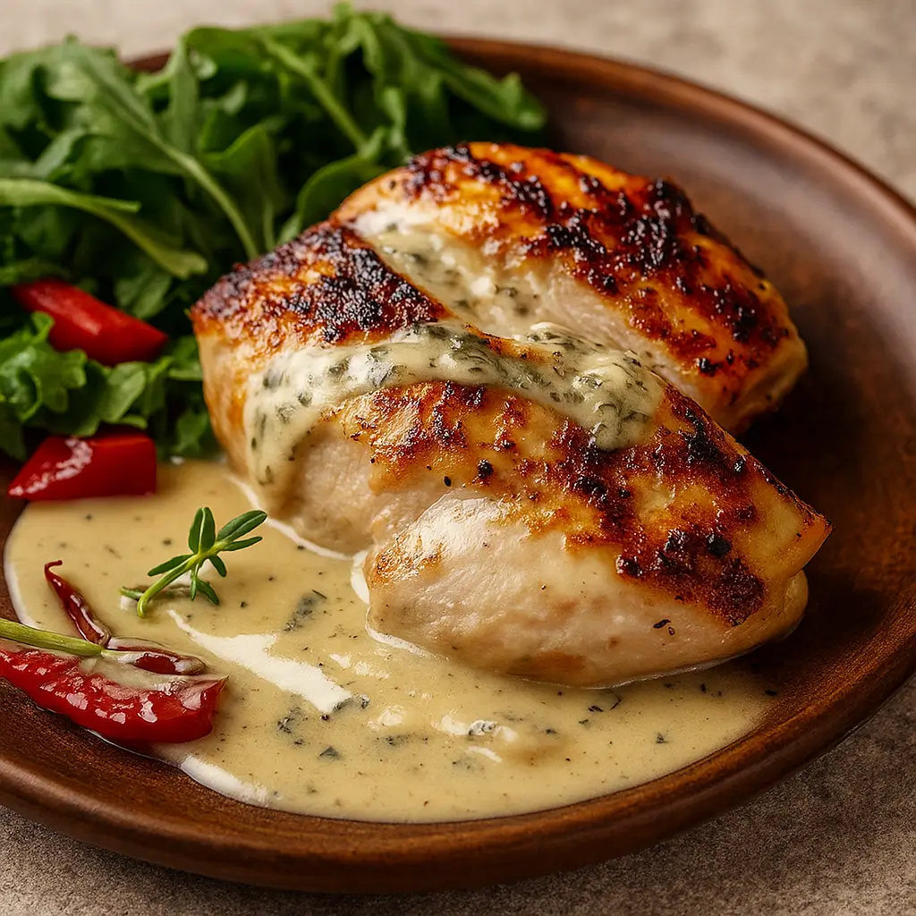 Chicken with Boursin Sauce with Garlic and Fine Herbs in skillet
