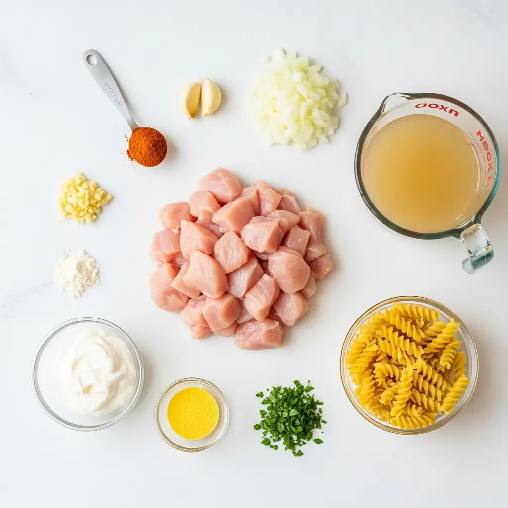 Ingredients for Slow Cooker Chicken Paprikash with Rotini