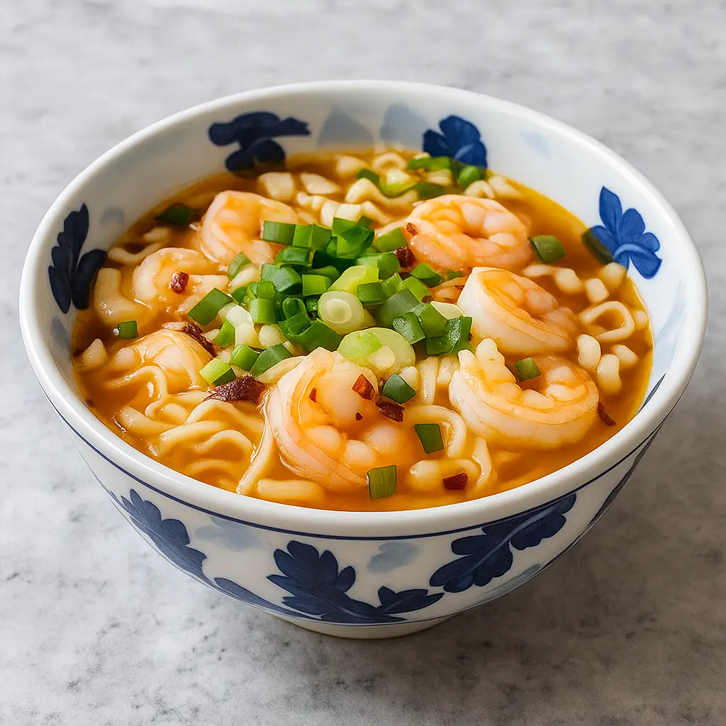 Chinese Shrimp Noodle Soup in a bowl