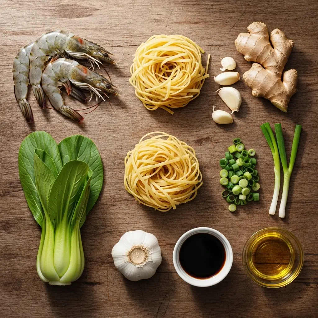 Ingredients for Chinese Shrimp Noodle Soup