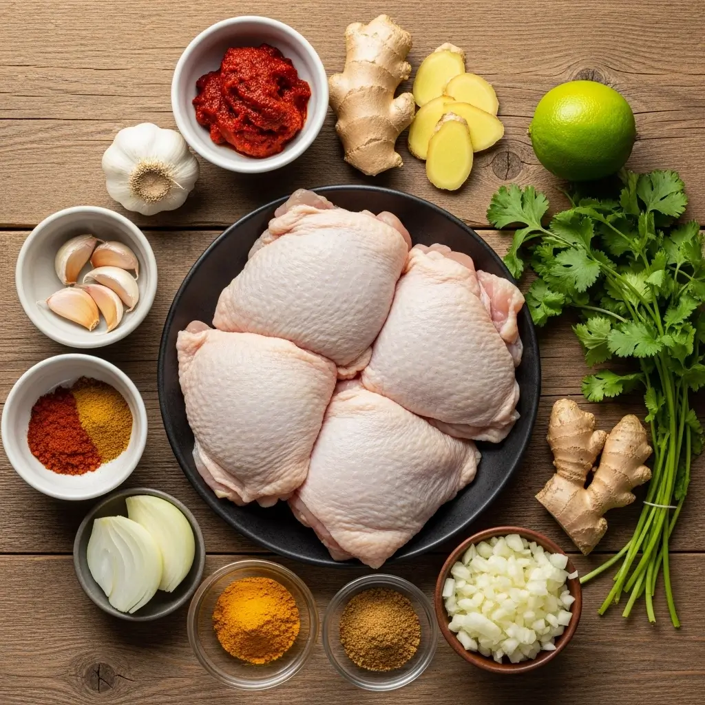 Coconut Chicken Curry ingredients on a wooden table