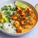 Coconut Chicken Rice Bowl in White Bowl
