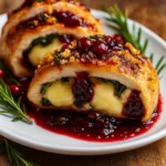 Impressive Cranberry Brie Stuffed Chicken on plate with mashed potatoes