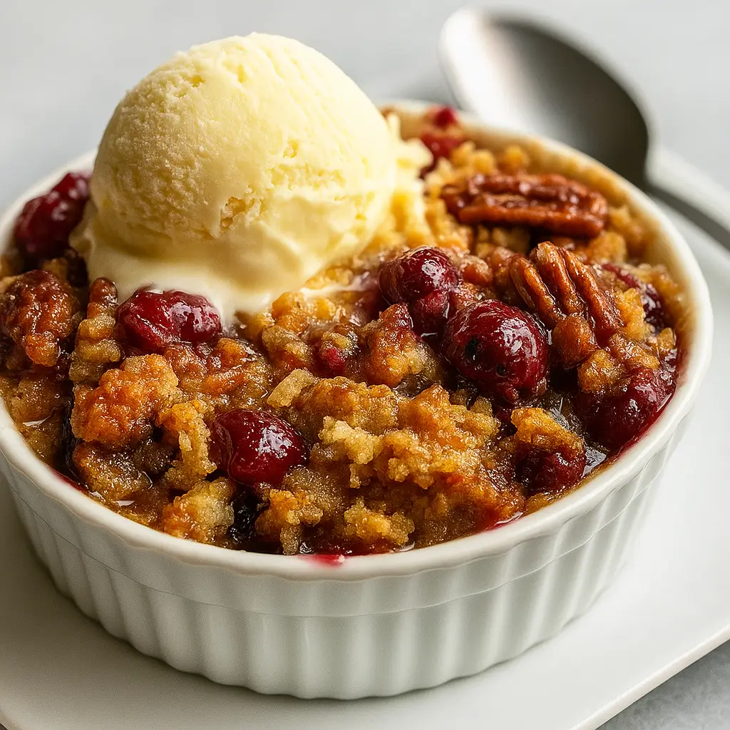 Cranberry Orange Pecan Crisp ingredients on a wooden surface
