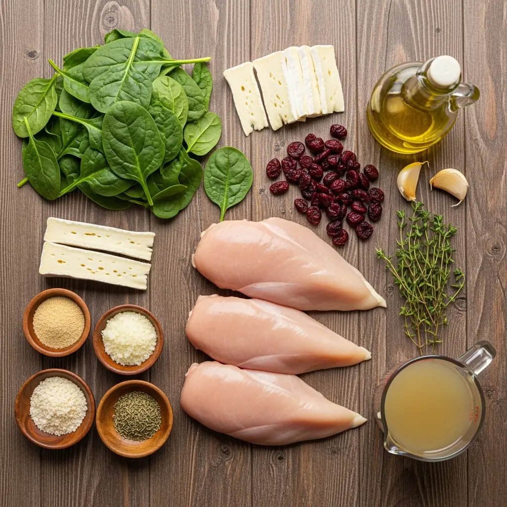 Ingredients for Cranberry and Spinach Stuffed Chicken with Brie