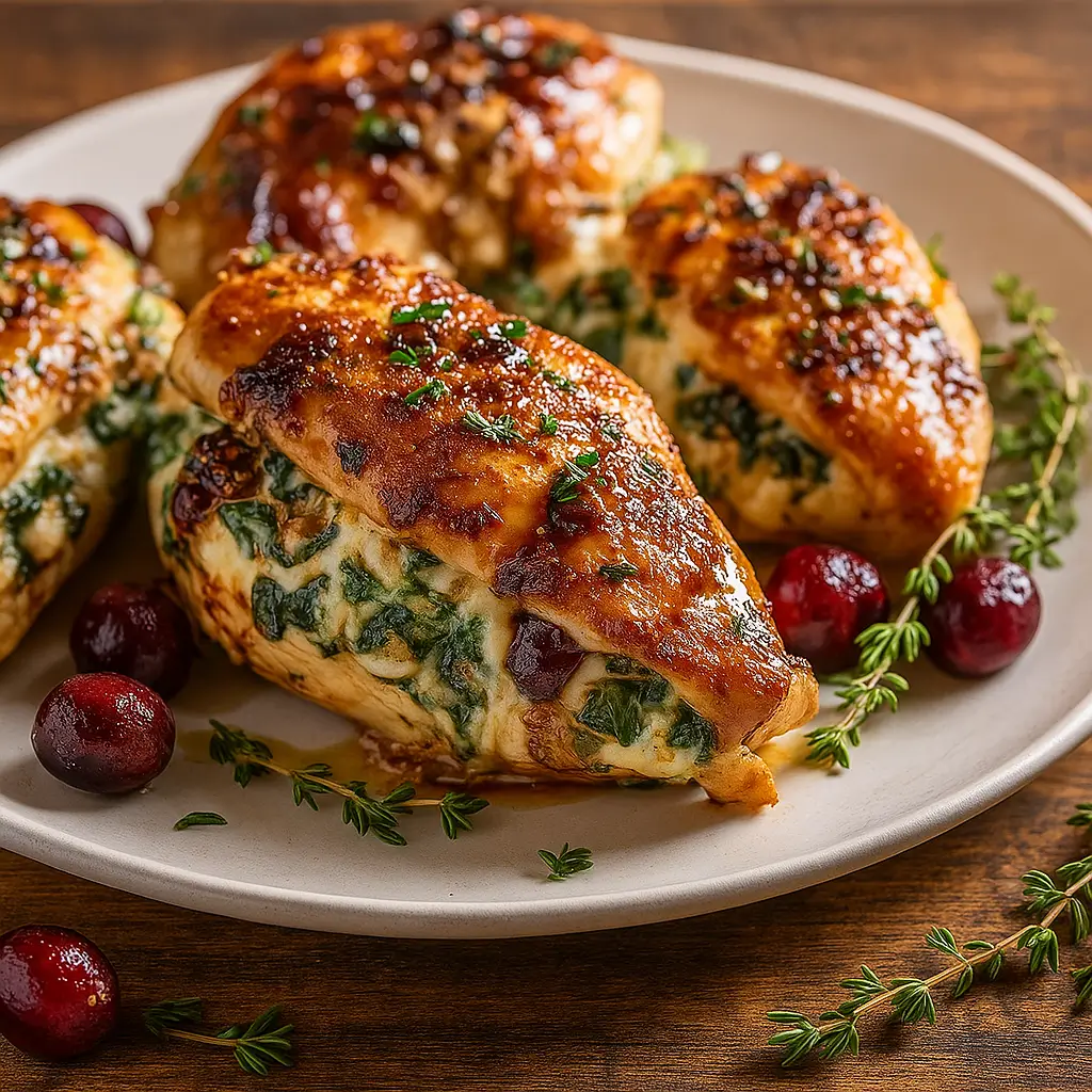 cranberry and spinach stuffed chicken with brie