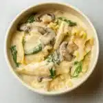 Creamy Chicken Lasagna Soup in bowl with steam