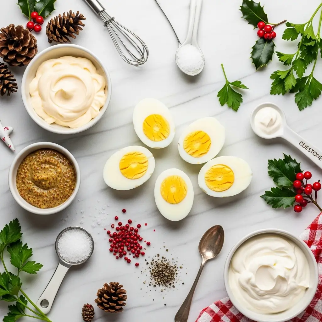 Ingredients for Creamy Christmas Stuffed Eggs