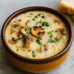 Creamy French Onion and Mushroom Soup in a bowl