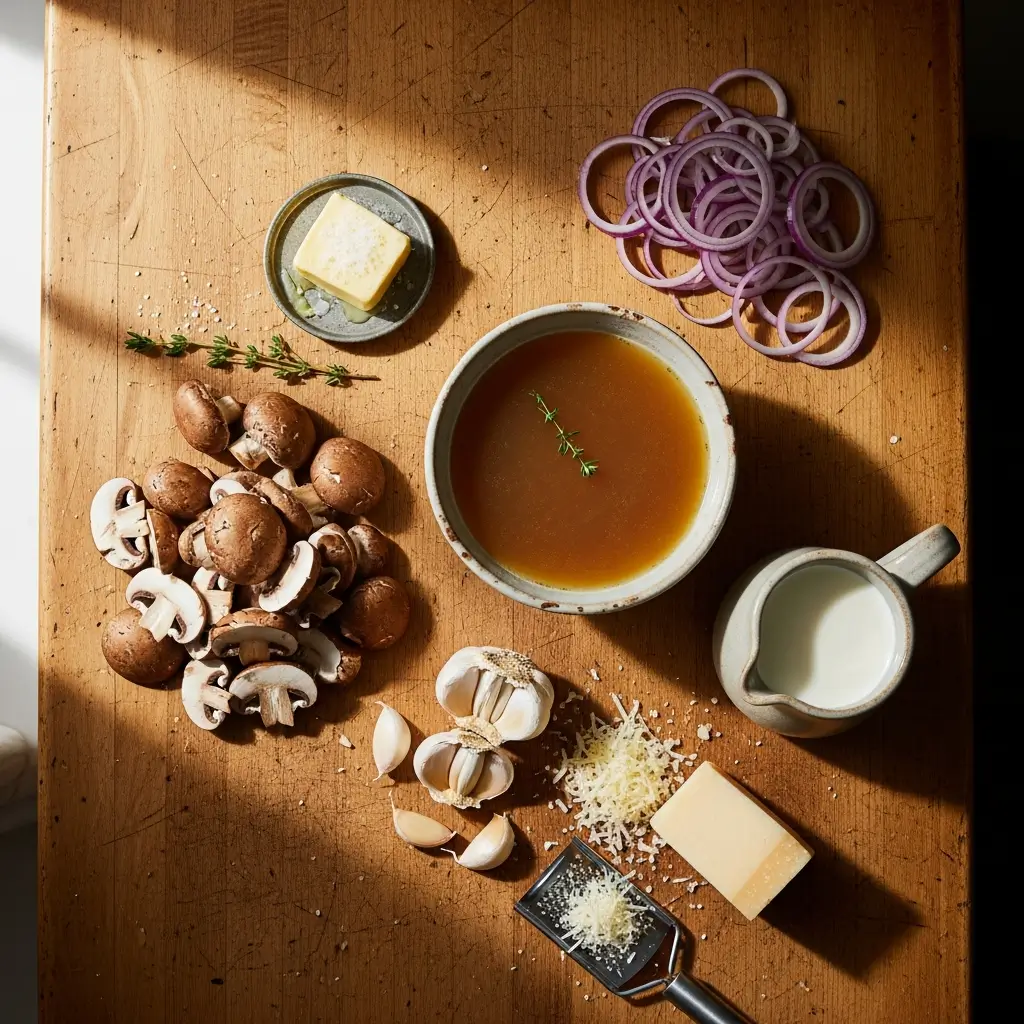 Ingredients for Creamy French Onion and Mushroom Soup
