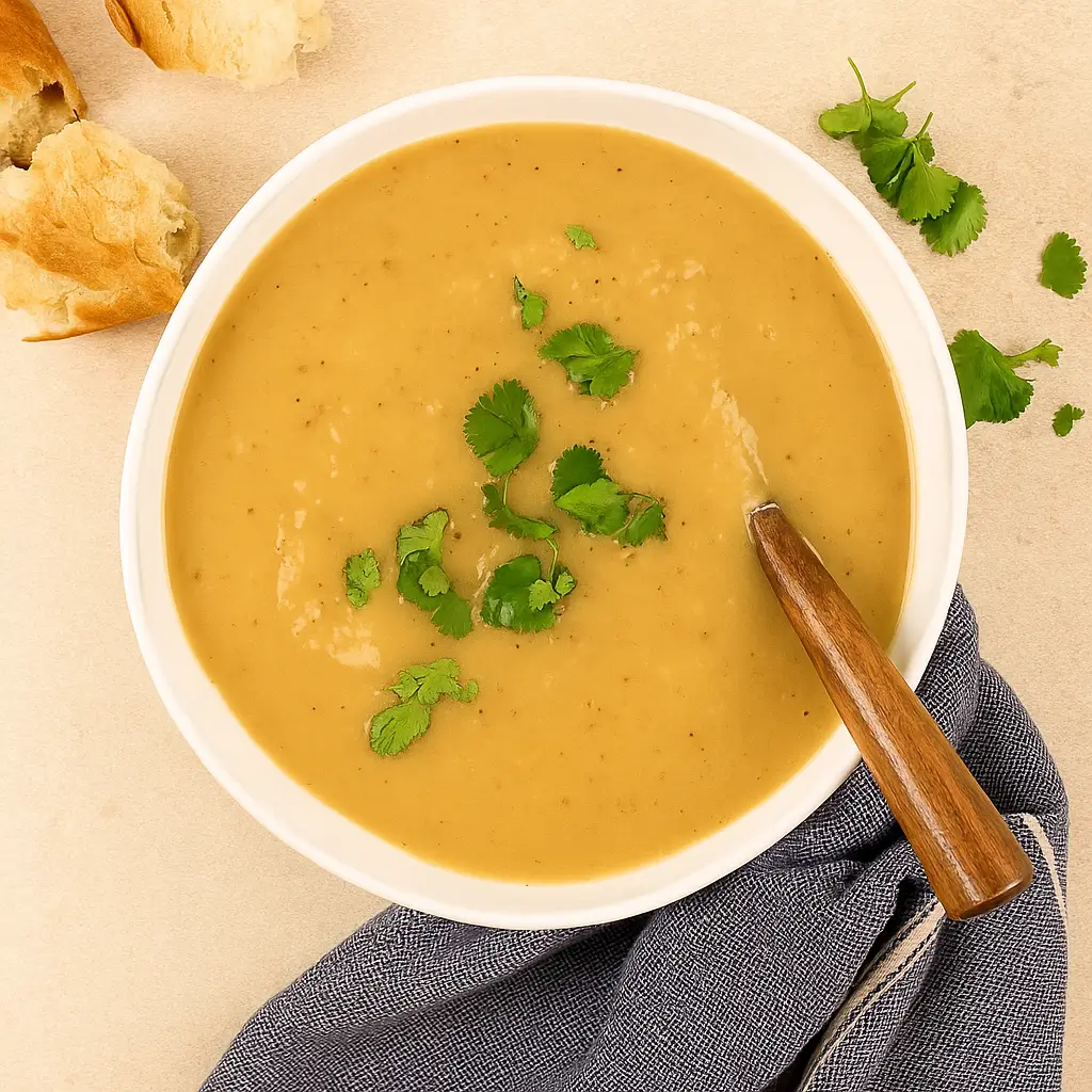 Creamy Turnip Soup served in a rustic bowl