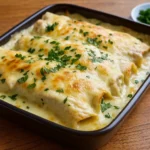 Creamy White Chicken Enchiladas on Plate