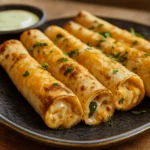 Crispy Chicken Taquitos with dipping sauces