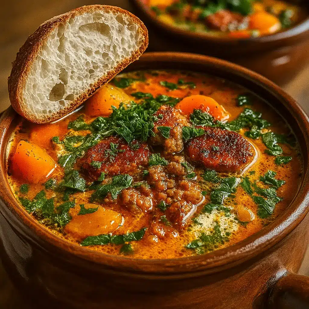 Crockpot Butternut Squash and Turkey Soup in bowl with garnish