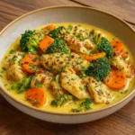 Crockpot Cheesy Chicken Broccoli served over rice
