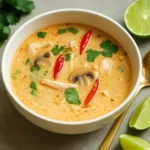 Best Crockpot Thai Coconut Chicken Soup with chicken and veggies