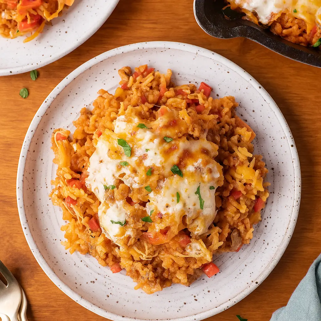 Deconstructed Stuffed Peppers in a Skillet with Melted Cheese