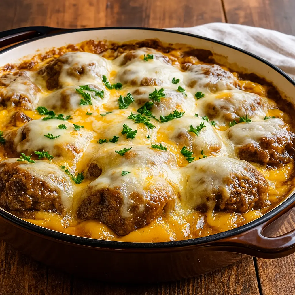 Easy Amish Hamburger Steak Casserole fresh from the oven