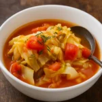 Easy Cabbage Soup in rustic bowl