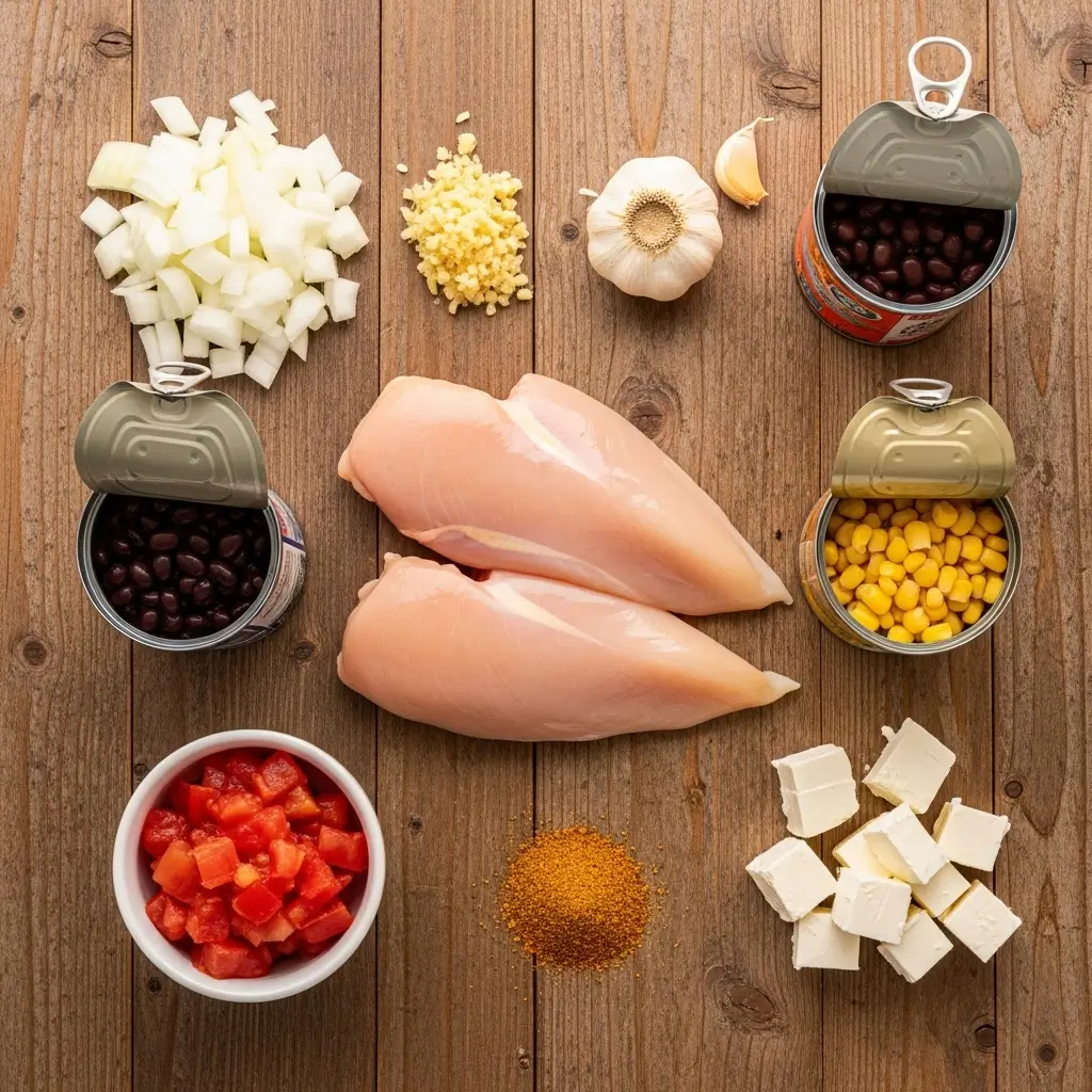 Ingredients for Easy Chicken Taco Soup with Cream Cheese