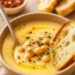 Easy Garlic Chickpea Soup in a rustic bowl