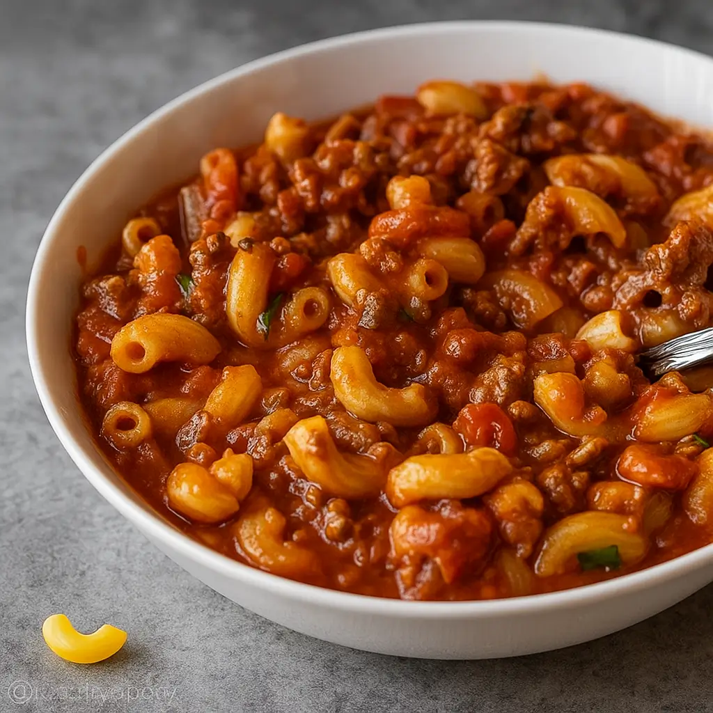 Easy Goulash Recipe in a rustic bowl