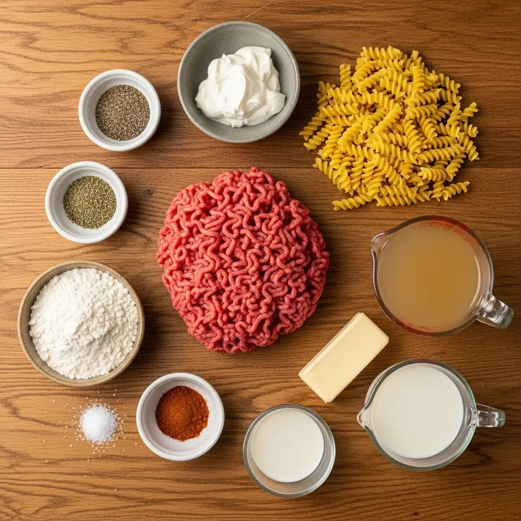 Ingredients for Easy Ground Beef Stroganoff