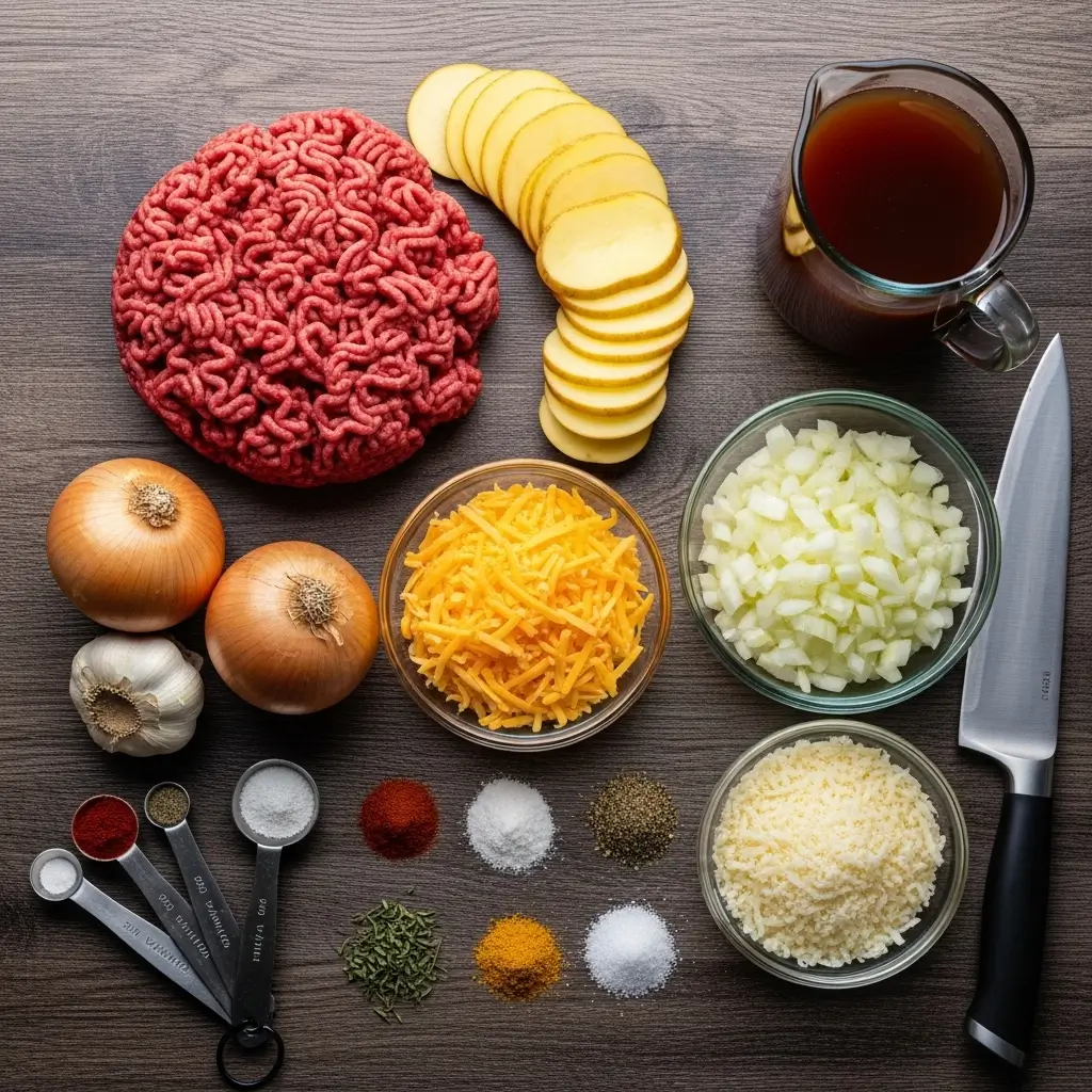 Ingredients for Easy Hobo Casserole Ground Beef
