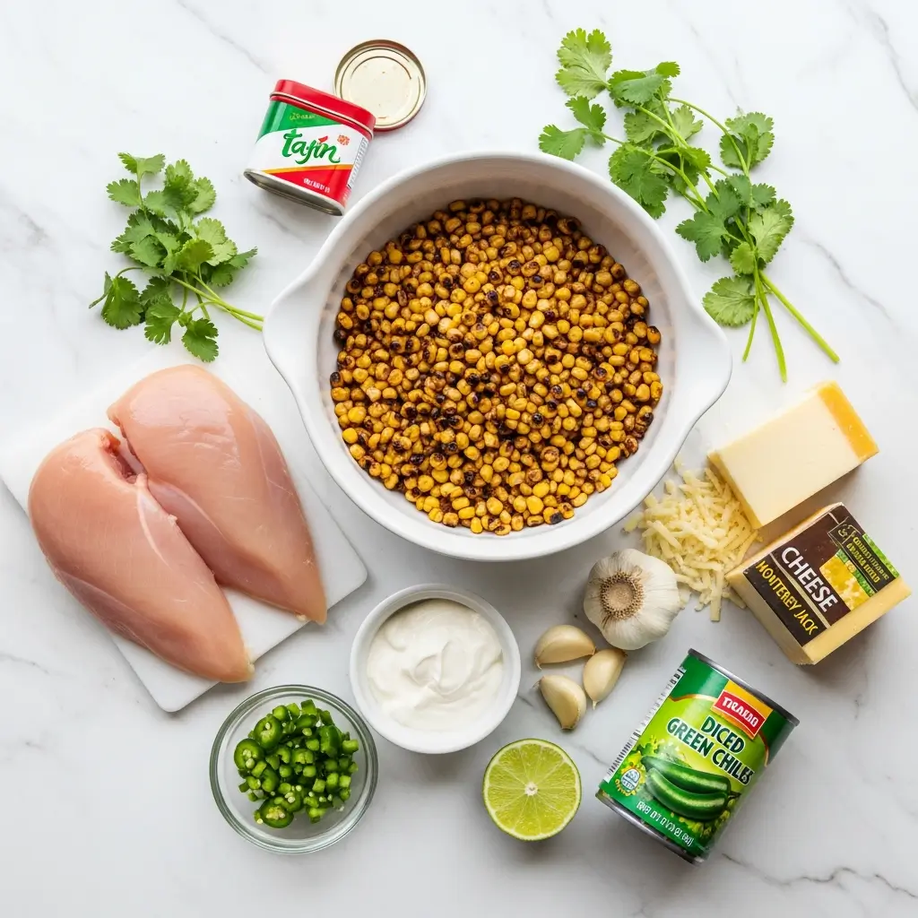 Ingredients for Easy Mexican Street Corn Soup arranged on a counter
