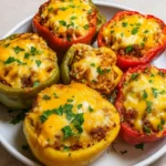 Easy Stuffed Bell Peppers baked with beef and cheese
