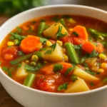 bowl of easy vegetable soup with crusty bread