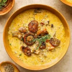 Easy wild rice and mushroom soup in a cozy bowl