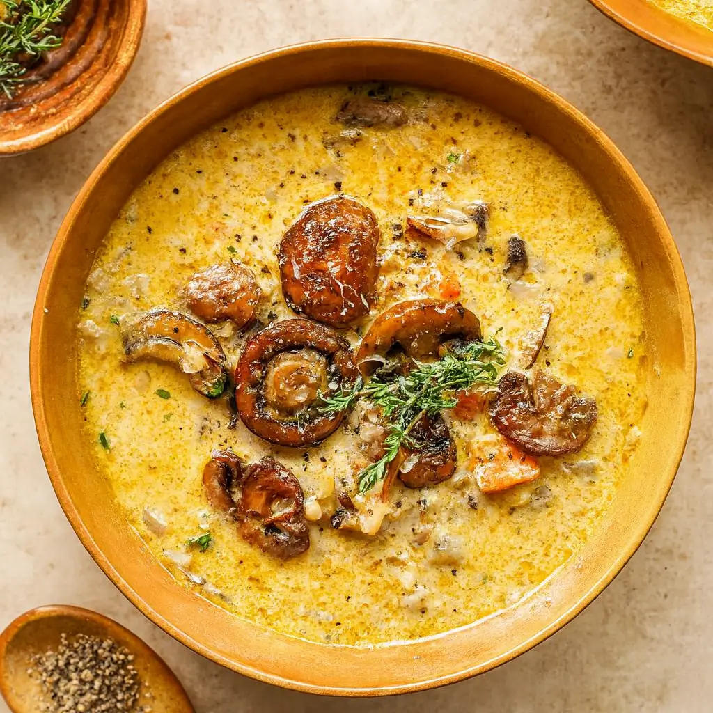 Easy wild rice and mushroom soup in a cozy bowl
