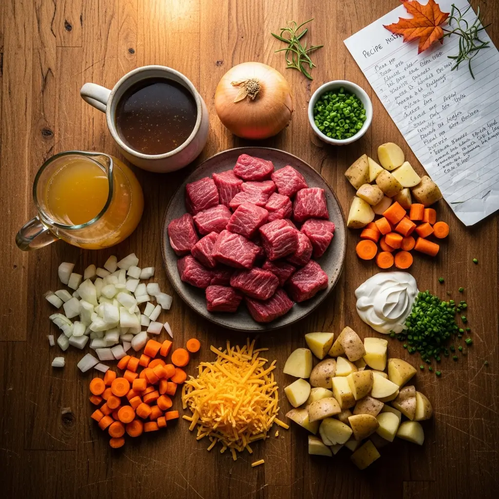 ingredients for fall apple cider stew mash