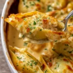 French Onion Stuffed Shells in a skillet